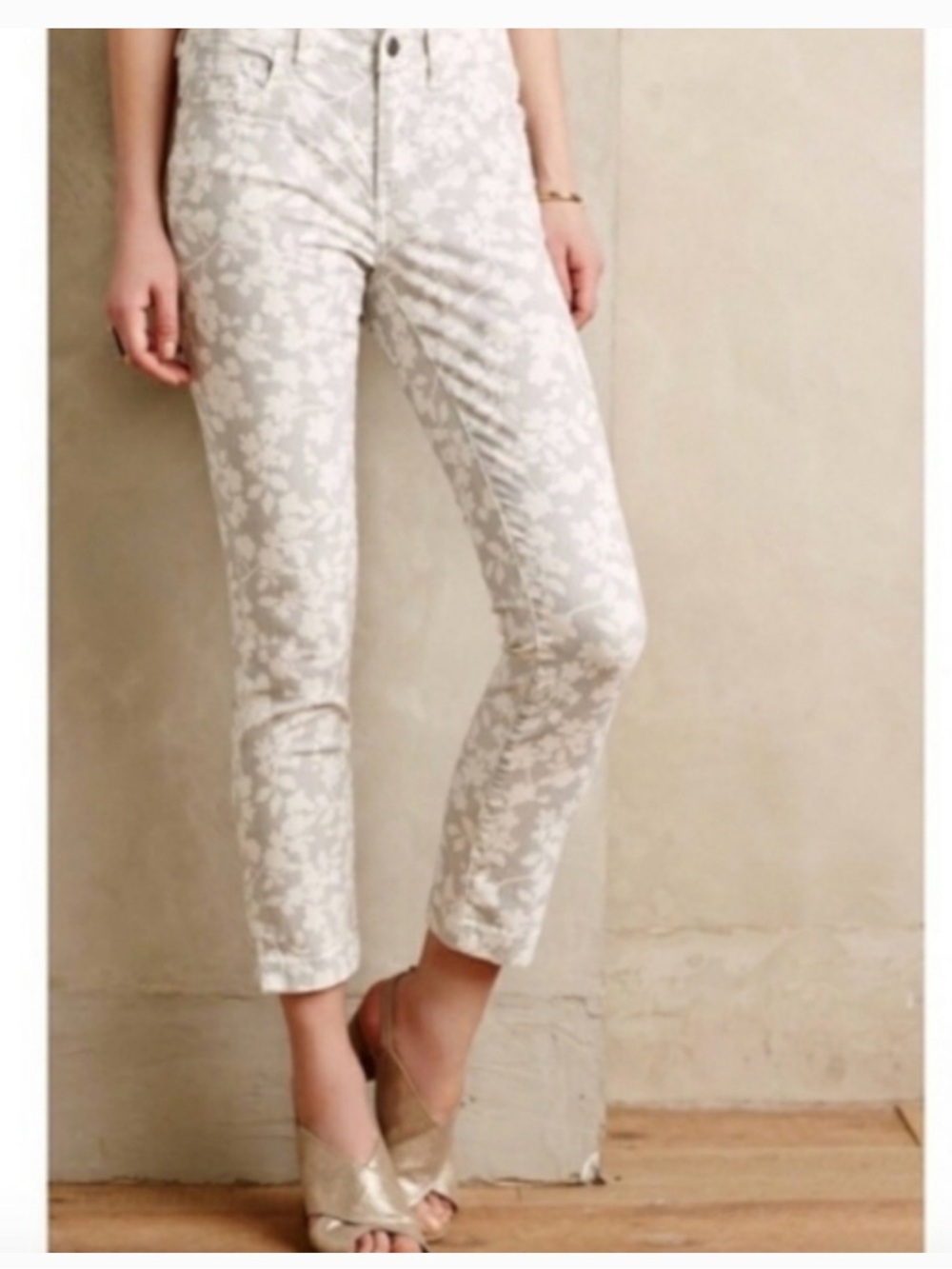 Pilcro and the Letterpress Stet Fit White Floral Jeans